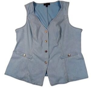 C Wonder By Christian Siriano Vest Womens 2X Blue Denim Button Front Peplum